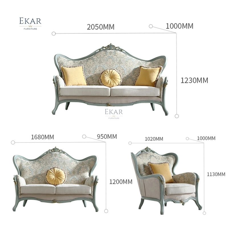 French Royal Solid Wood Living Room Furniture Fabric Combination Sofa European Style Simple Carved Retro Sofa Set