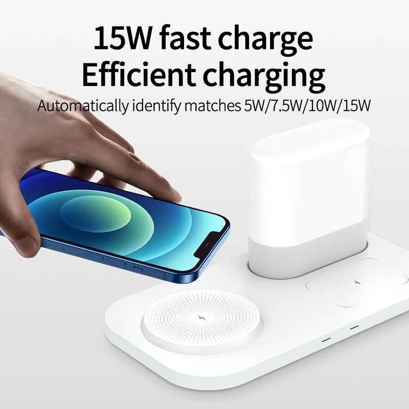 New Design 15W Fast Wireless Charger with Lamp Phone Charging Dock for Mobile Phone Smart Watch