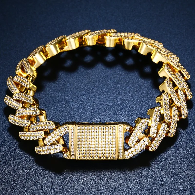 Gold and Silver Plated Prong Setting Bracelet Men Women Fashion Cuban Link Bracelet Bling Hip Hop Jewelry