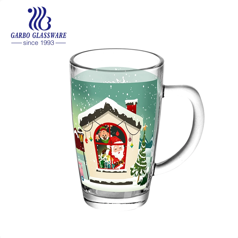 Christmas Gift Coffee Mugs Set with Printing and Decal Designs with Handle Glass Mugs Glass Beer Cup Holiday Gift Glass Mug