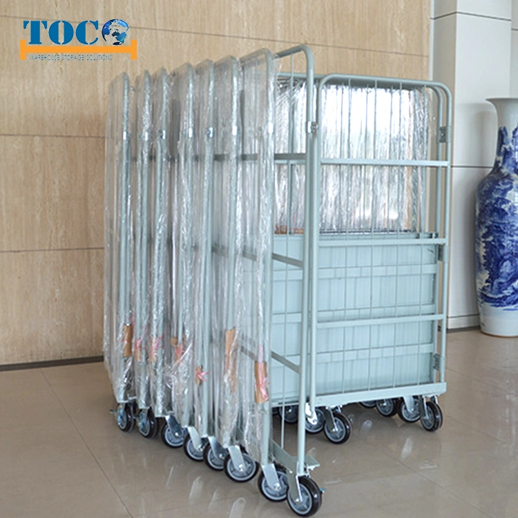 Warehouse Supermarket Metal Folding Security Galvanized Storage Collapsible Roll Wire Mesh Cage Container