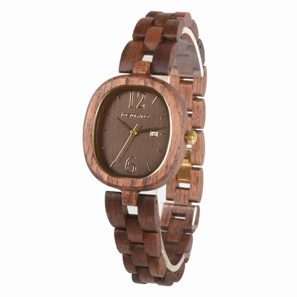 Antique Style Premium Wooden Lady Quartz Wrist Watch with Date Feature