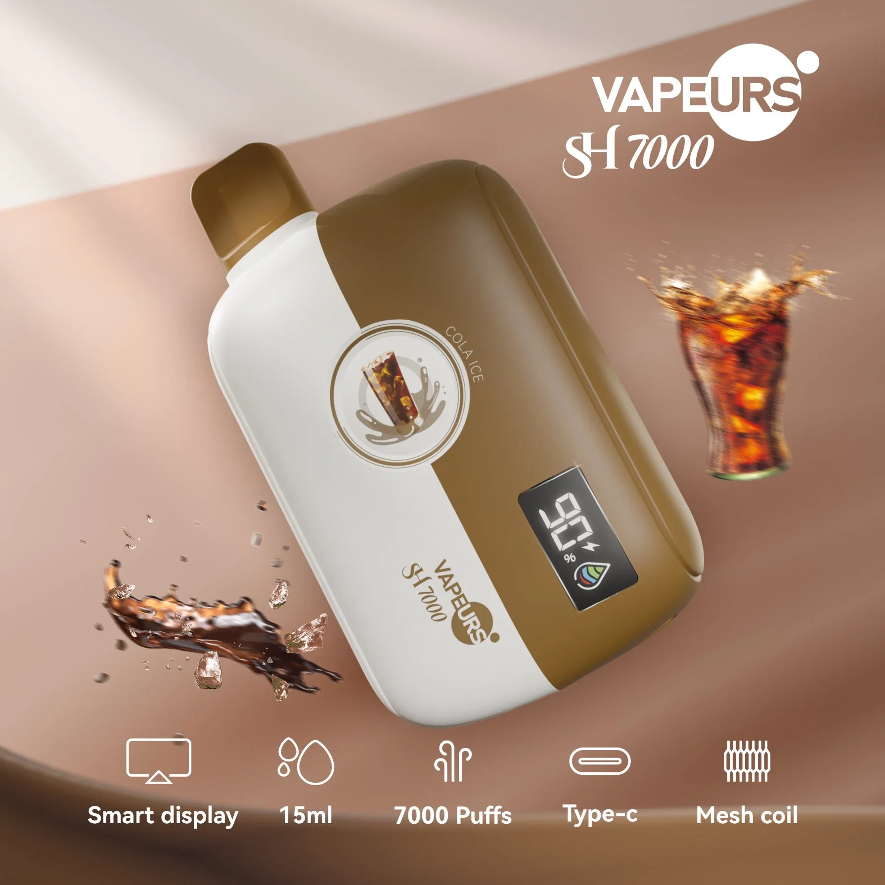 Vapeurs Sh7000 Mini Disposable Ecigarette 7000 Puffs Newest Disposable Vape LED Screen