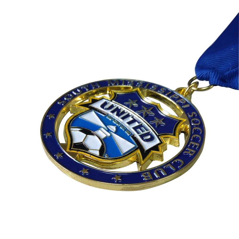 Custom maratón Correr Deporte medalla de metal con cinta azul