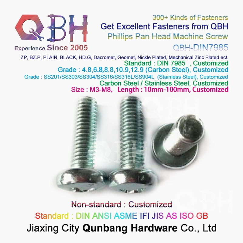 Qbh DIN7985 Yzp Zp HDG Black Plain Dacromet Geomet Nickle Plated Cross Phillips Pan Head Custom-Made Machine Machinery Machining Spare Replace Hardware