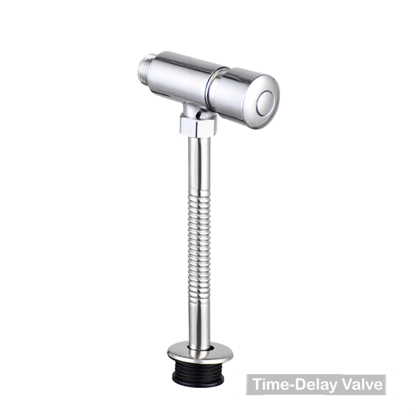 Modern Wall Mounted Chromed Plated Flush Valve: Time Delay Button, Hand Control, Brass Body, Ceramic Cartridge