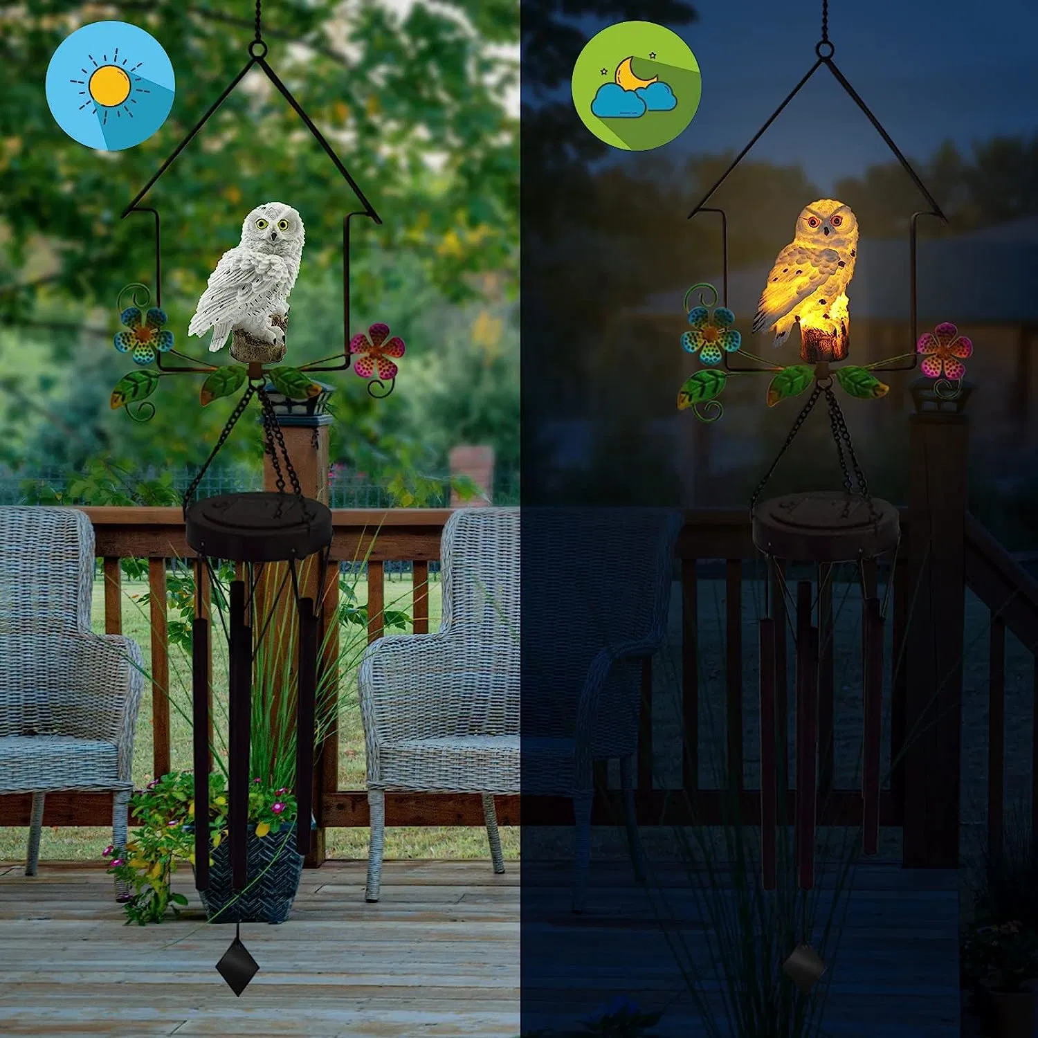 Solar Owl Wind Chime Outdoor LED Light up Bird Wind Chime