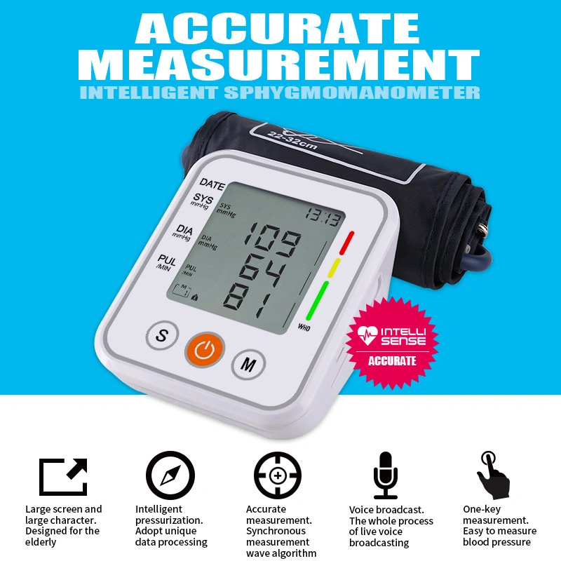 Marcação CE RoHS FDA monitora a pressão arterial do Braço Superior Eletrônico Sphygmometer esfigmomanômetro digital portátil com pega para Monitoramento de Equipamentos Médicos Coração de Pulso