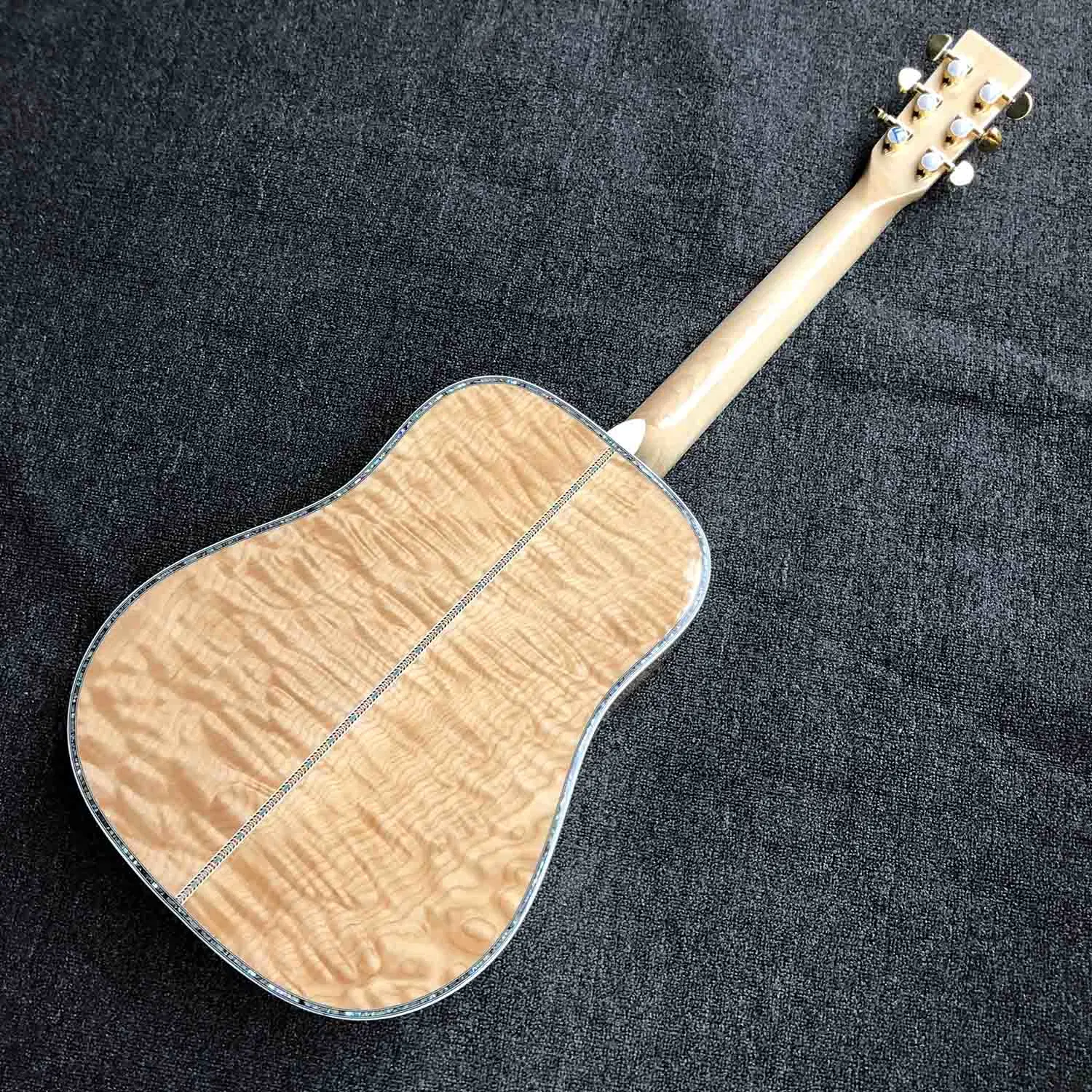 Grand Aaaaa All Solid Wood Dreadnought Maple Neck Flamed Maple Veneer Back Side Acoustic Guitar