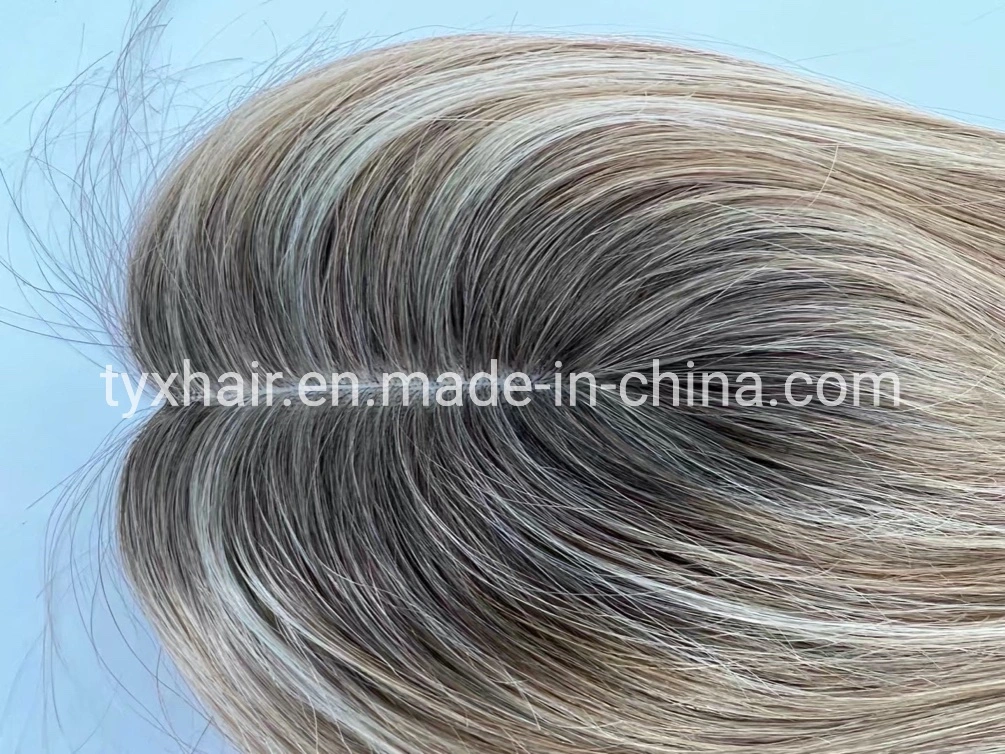 18 Inch Silk Base Clip Human Hair Topper for Women Ash Blonde Mix Dark Blonde Highlight Crown Top Clip on Toupee with 6 Clips Filler for Thinning Hair