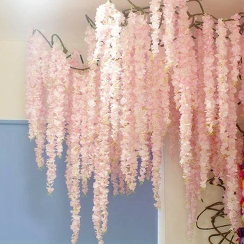 Guirnalda de flores blancas de seda artificial para decoración de bodas 1m Enredadera de glicinias colgantes de hortensias