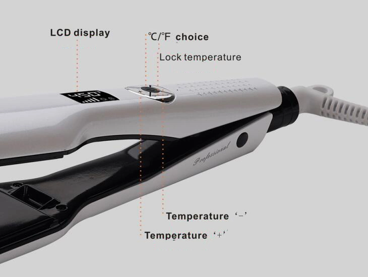 Plancha de pelo de ancho regulable con ajuste de calor