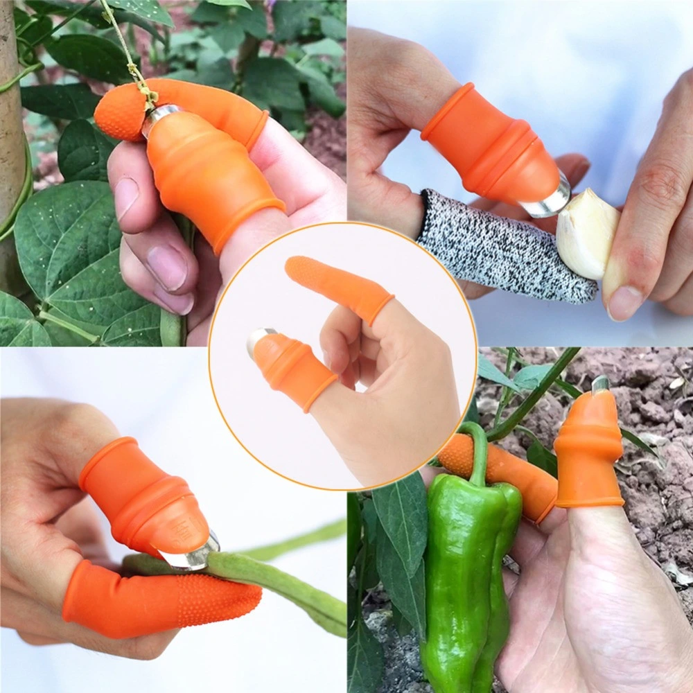 Fruto de la jardinería recogiendo verduras cuchillo pulgar dedo de protección guantes de silicio de la herramienta de recolección de la cuchilla de acero inoxidable