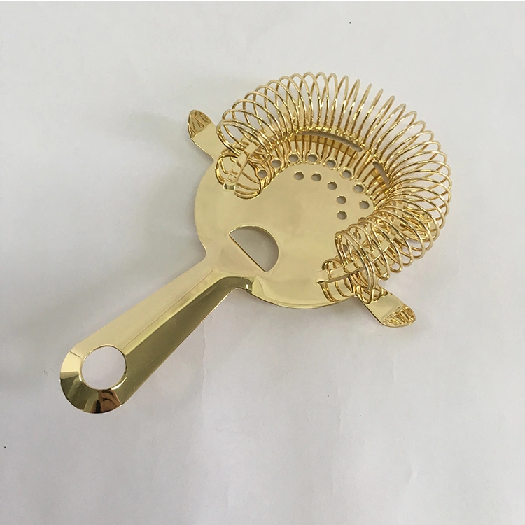 Light Gold Color Plated Water Plated Method Metal Strainer for Bar Use