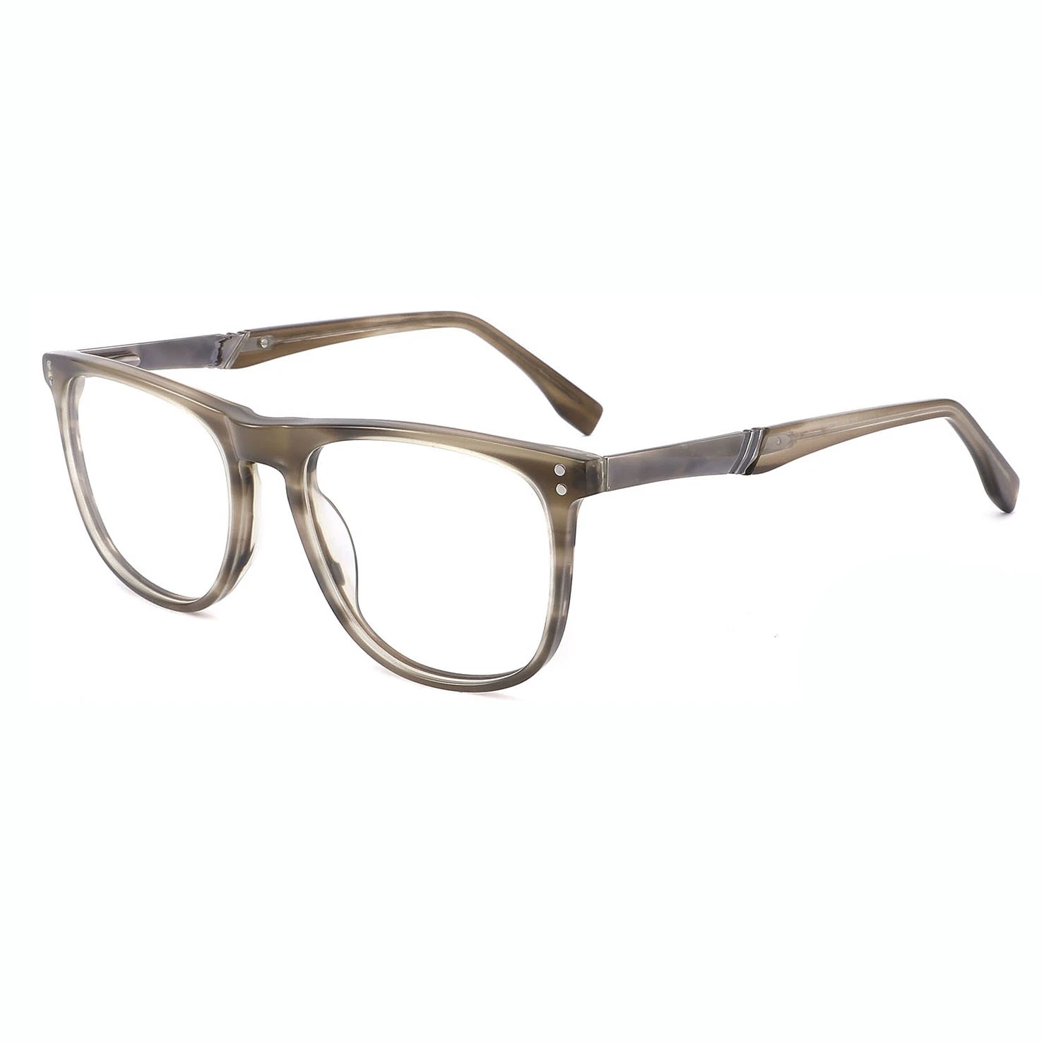 New Fashionable Style Round Transparent Demi Acetate Eyeglasses for Men Ready Goods Metal Eyewear Optical Frames