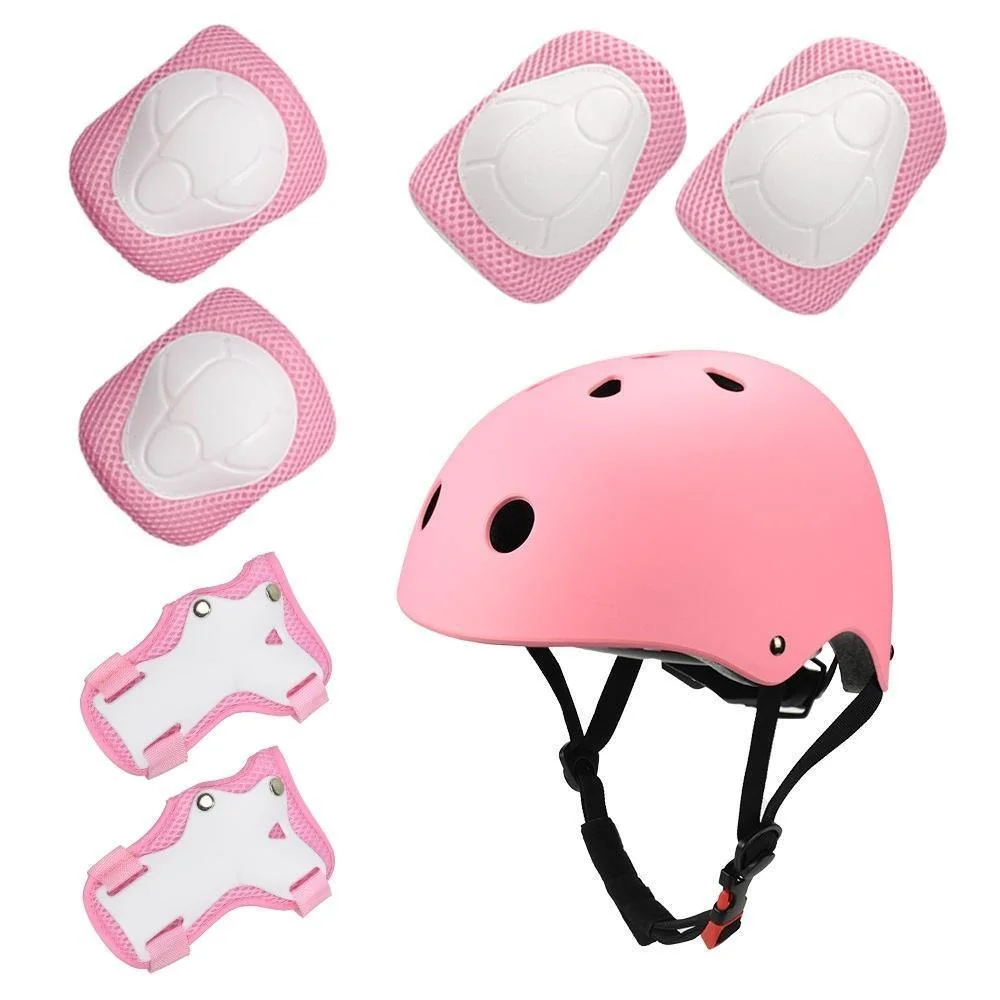 7 in 1 Kids Pads Set Adjustable Kids Bike Knee Pads Elbow Pads Wrist Guards for Scooter Skateboard Roller Skating Cycling Helmet Bl21236