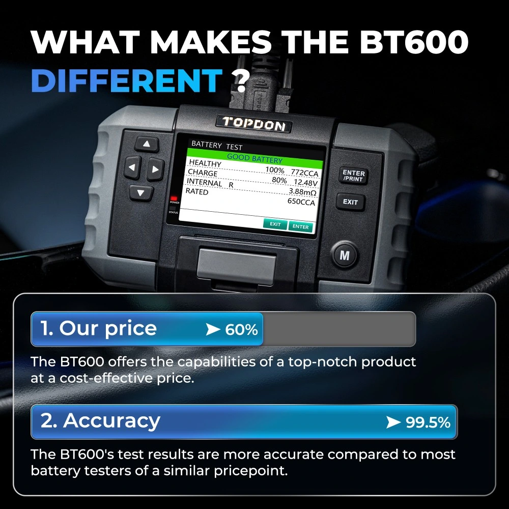 Topdon BT600 12V 24V Bleisäure Kfz-Fahrzeug Cranking Tester für Ladebatterien mit Drucker