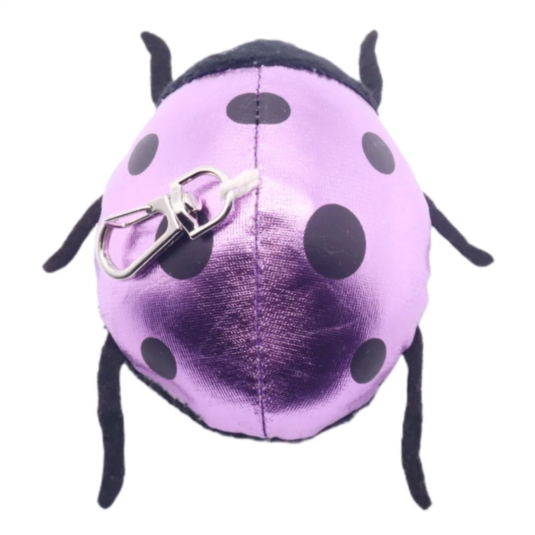 Custom Stuffed Beetle Clip Soft Insect Cartoon Ladybug Key Ring Kids Plush Seven-Star Ladybird Toys Purple Shining Wings with Black Printing Animal Keychain