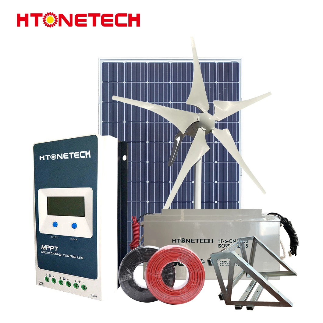 Htonetech 550W Monocrystalline PV Solar Panels Manufacturing Solar Power System 10kwp China Wind Diesel Hybrid System with Traffic Wind Turbine