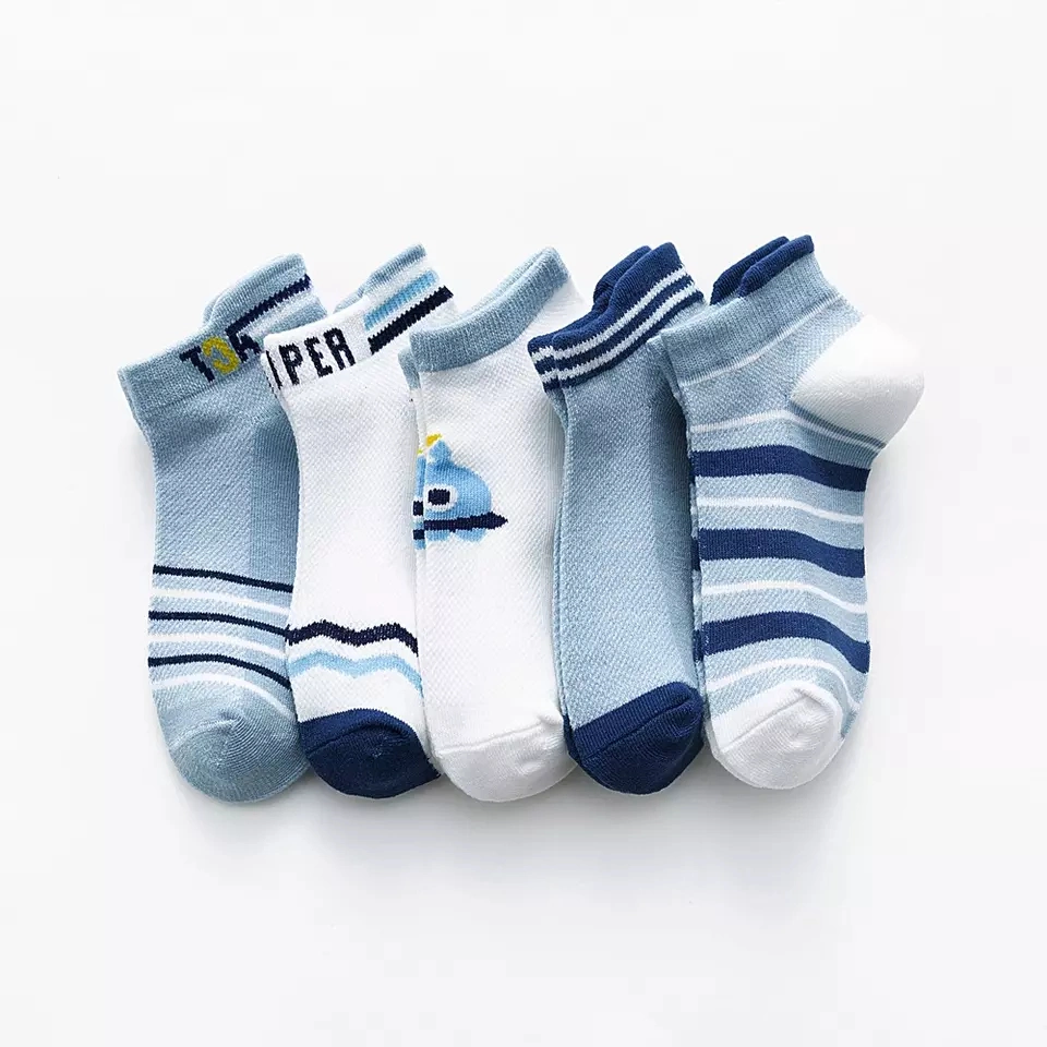 Baby Cartoon Solid Color Stripe Kids Cotton Net Soft Children Blue Boys Ankle Socks