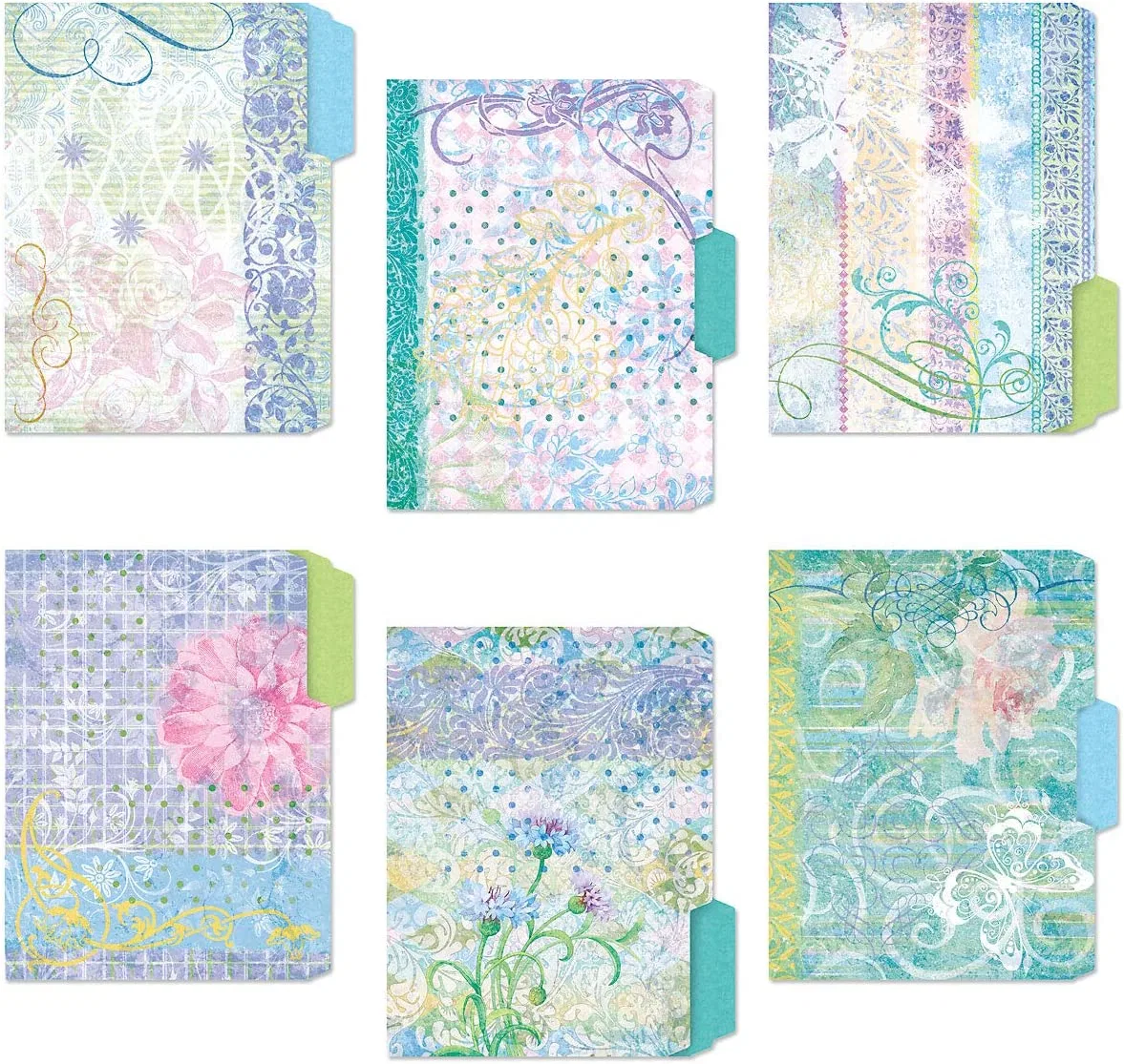 Wholesale/Supplier Floral File Folders, Letter Size, with 1/3-Cut Tabs in Assorted 6 Colors