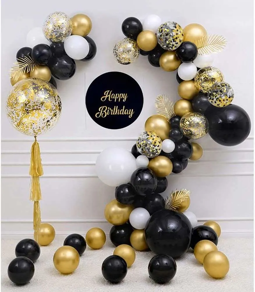 Wholesale/Supplier Happy New Year Balloon Set 12'' Black Gold Latex Confetti Balloons for Anniversary New Year's Party Decor Supplies