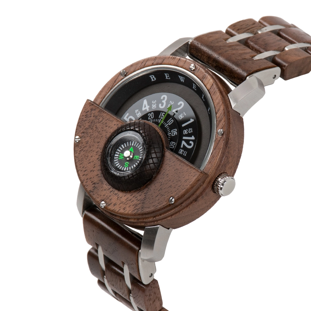 Hot Products Stainless Steel with Compass Wooden Watches for Men and Women