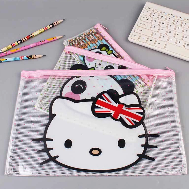 Office Supplies A4 Clear Cartoon PVC Mesh Organizer Document Zipper Bags