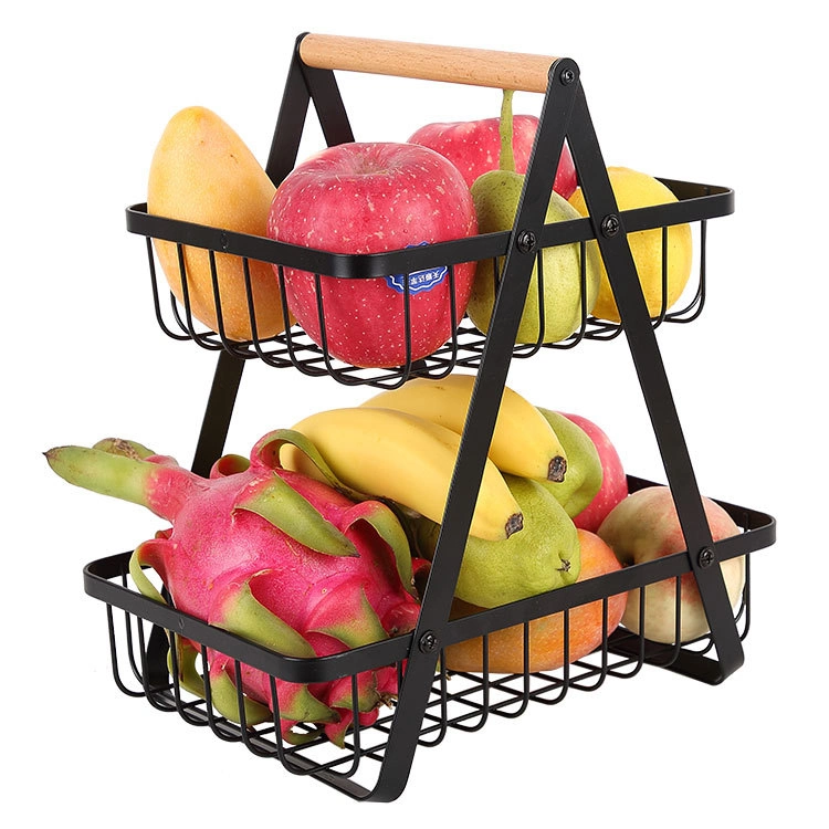 Folded Double Portable Iron Kitchen Vegetable Rack Storage Basket Rack Storage Rack Fruit Basket