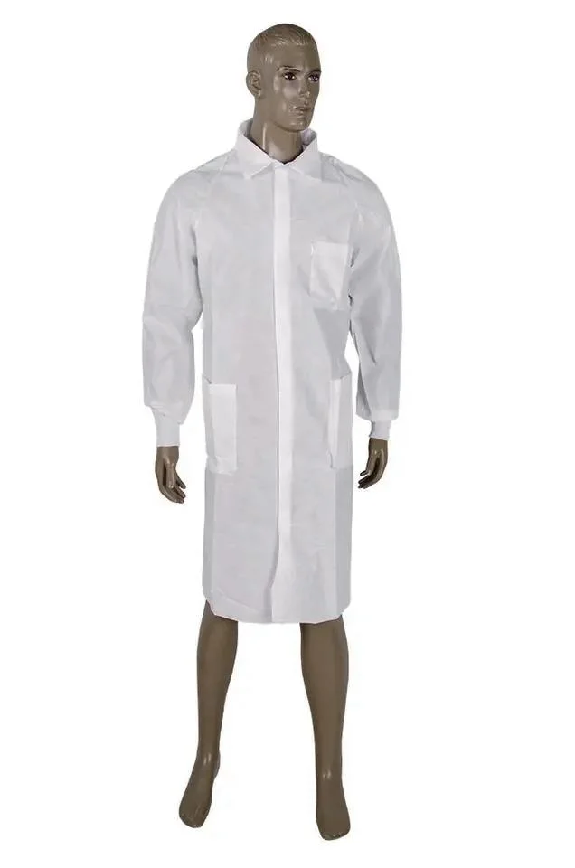 Non Woven PP Gown Disposable Lab Coat Disposable Laboratory Coats Sterile, Non Sterile AAMI Level 2 Disposable Work Wear Clothing