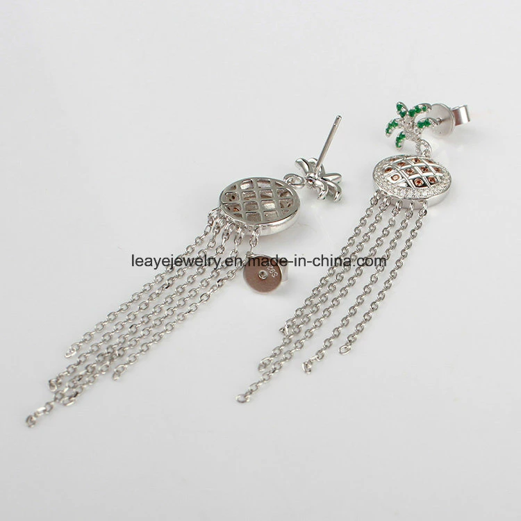 Fashion Jewelry Pineapple with Tassel Trendy 925 Sterling Silver Diamond Jewellery Long Earrings