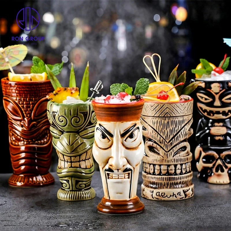 China Wholesale/Supplier blue Green Tiki Mug Ceramic Tea Cup Drinkware Tableware for Restaurant Hotel