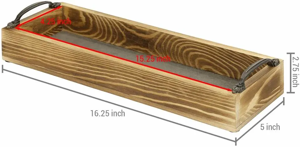 Rectángulo de antigüedades de madera y madera que sirven de comida rápida bandejas con asa para el desayuno/pasteles y café/vino