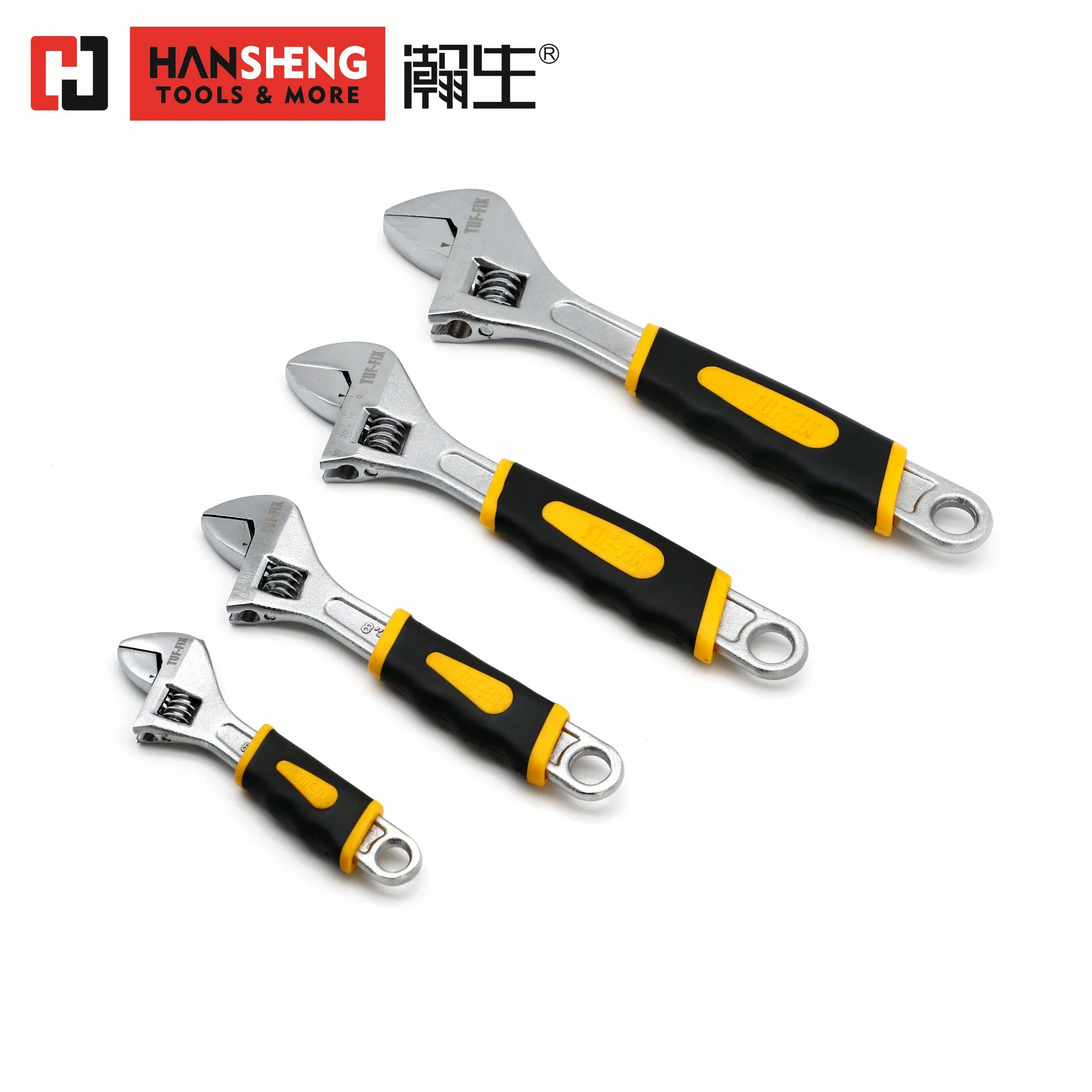 Professional Hand Tool, Hardware, Made of Carbon Steel, Chrome Plated, Dipped Handle, Adjustable Wrench Spanner