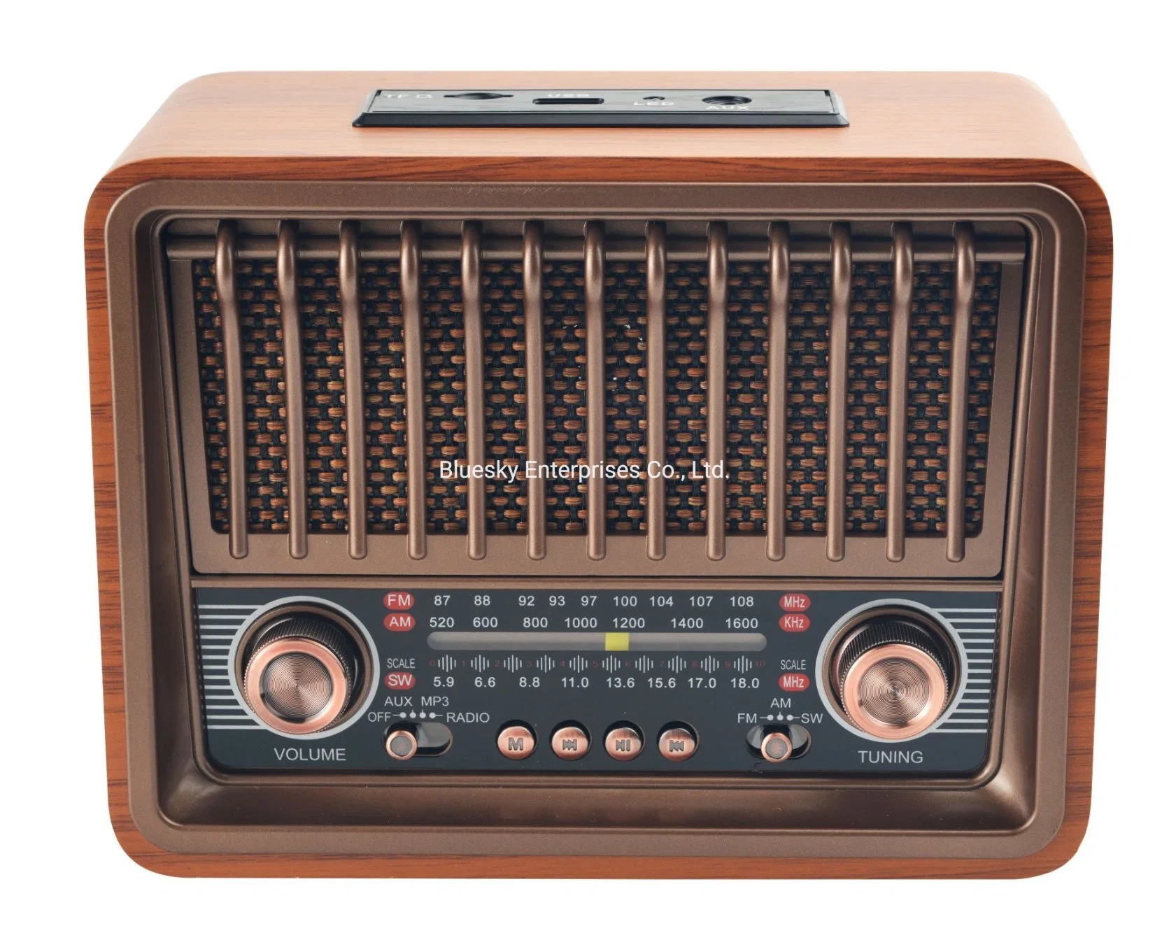 راديو لاسلكي Wood Wireless بقدرة 20 بت من TW مع سماعة رأس بتصميم خمر من نوع Vintage راديو FM ثلاثي النطاقات قابل لإعادة الشحن