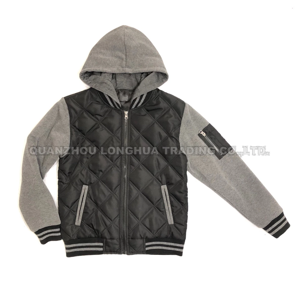 Men Boy Quilted Hoody Apparel Polyester Microfibre Padding Coat Black Fashion Clothing
