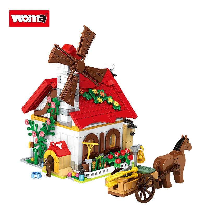 Woma Toys 12108 Maison de Carrosse Éducative pour Enfants Blocs de Construction de Chevaux Thème Ferme de Grange en Plastique Jouet Éducatif Intellectuel Jouets Éducatifs