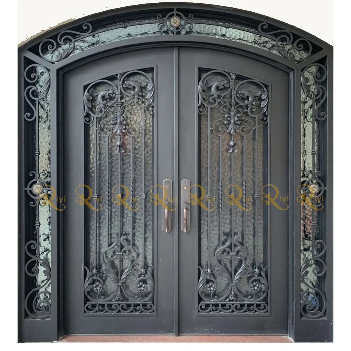 High quality/High cost performance  Wrought Iron Modern Security Door - Forged Iron Component Double Glass