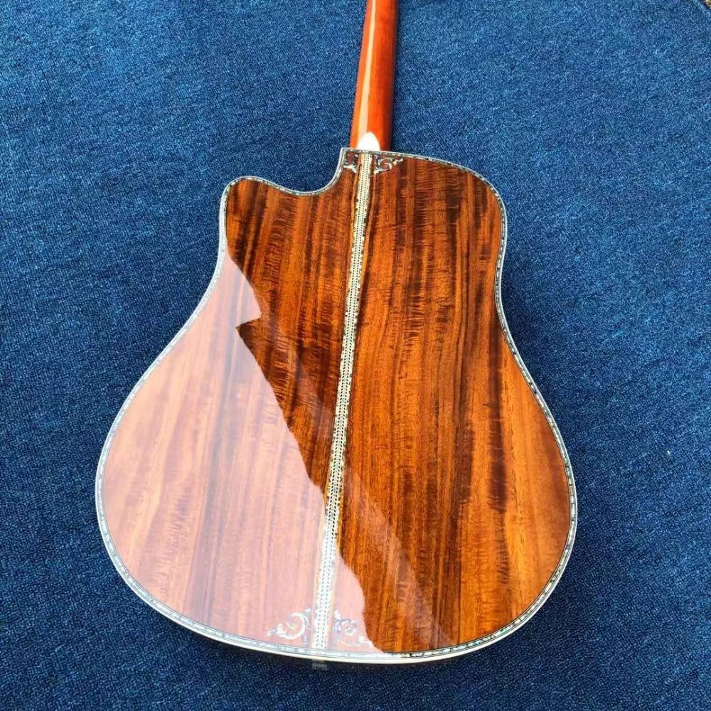 Custom Koa Wood Ebony Fingerboard Real Abalone Shell Binding and Inlay Cutaway Acoustic Guitar