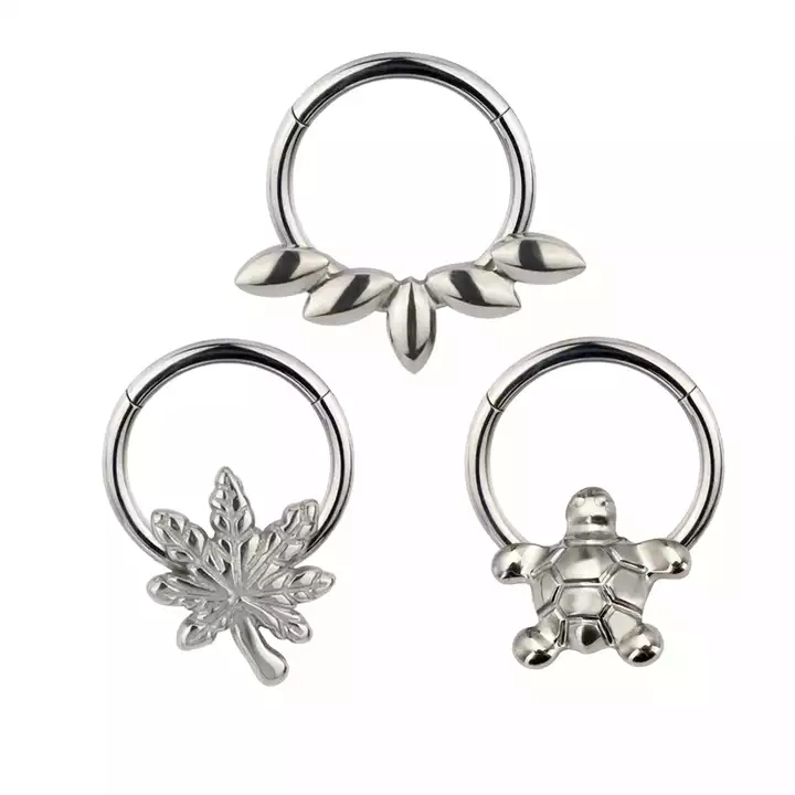 New Wholesale/Supplier ASTM F136 Titanium Gzn Fashion Turtle Shell Leaf Shape Segment Rings Nose Rings Lip Rings Labret Piercing Jewelry
