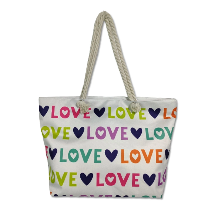 Großhandel Custom Cotton Canvas Cute Love Heart Patterned Beach Tote Tasche für Mädchen