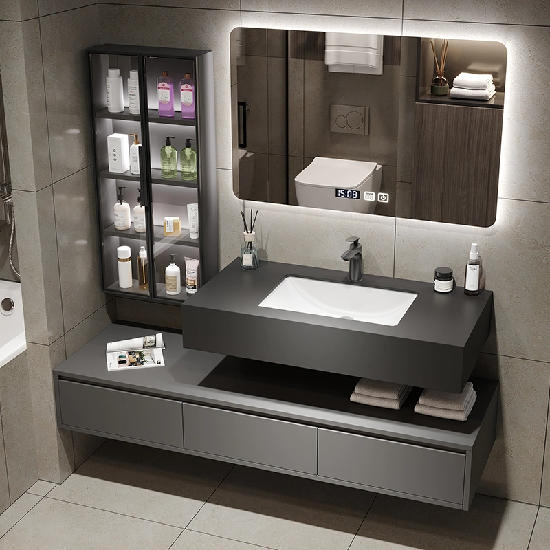 2023 modernes neues Design Benutzerdefinierte Badezimmermöbel-Set LED-Spiegel Schrank aus Holz Wandschrank Eitelkeit mit Waschtisch Produkt
