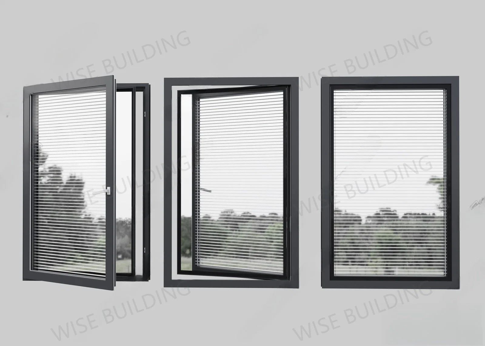 Foshan Doble ventana Swing Interior aluminio Swing Francés vidrio Swing Ventanas de aluminio para Restaurante Cocina Villa