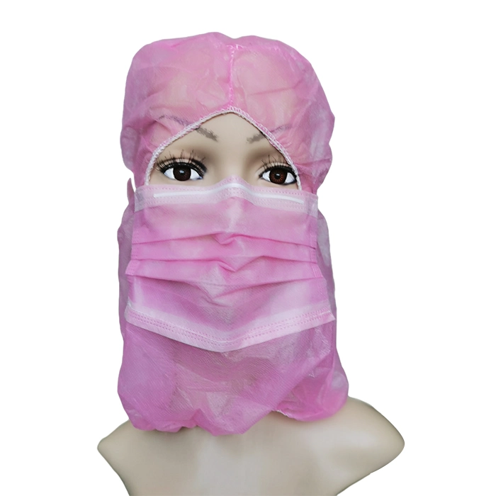 ISO 13485 Certified PP Nonwoven Disposable Hairnet with Face Mask Isolation Head Cover Balaclava Full Cover Hood