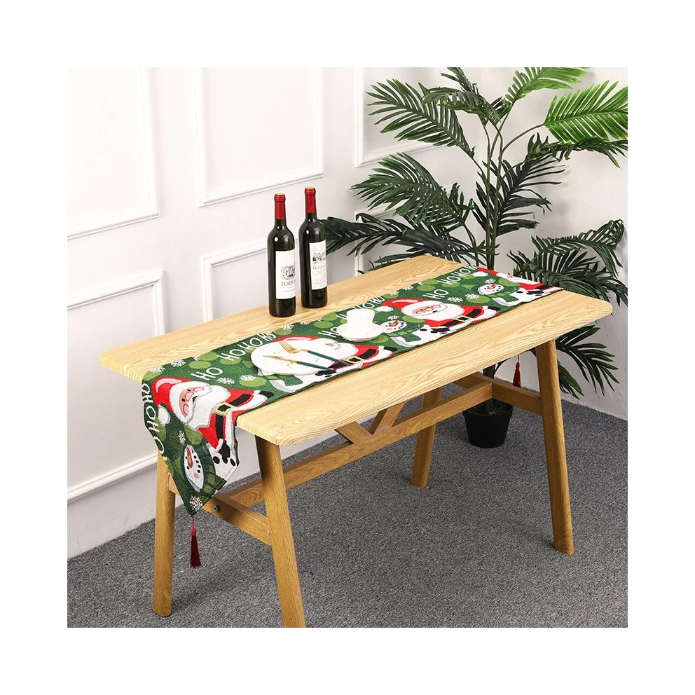 Linen Christmas 100% Dining Decoration Decorative Fabric Floral Printed Lace New Year 180cm with Placemats Red Table Runner