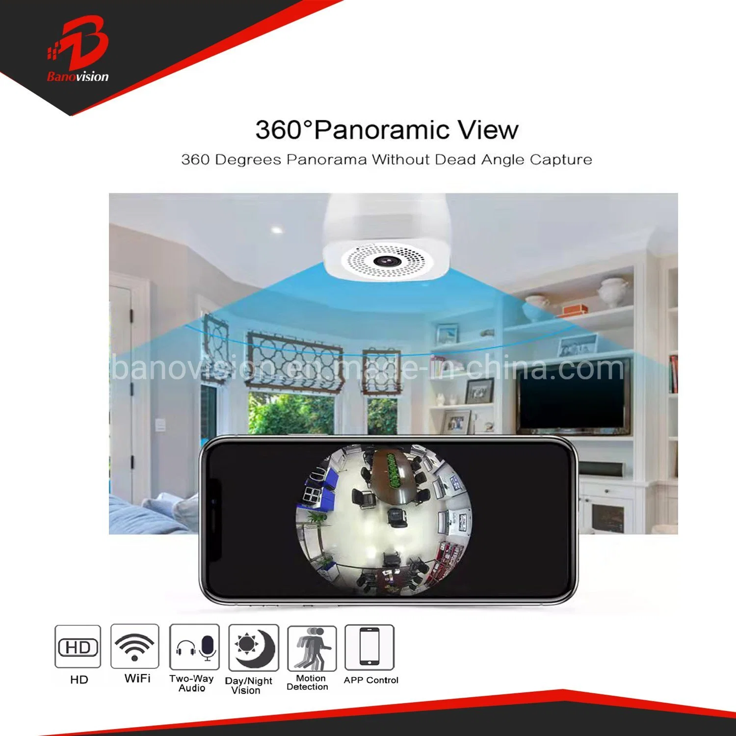 Banovision 2MP 1080P Security Surveillance WiFi IP Panoramic Digital Video CCTV Tuya Lamp Camera