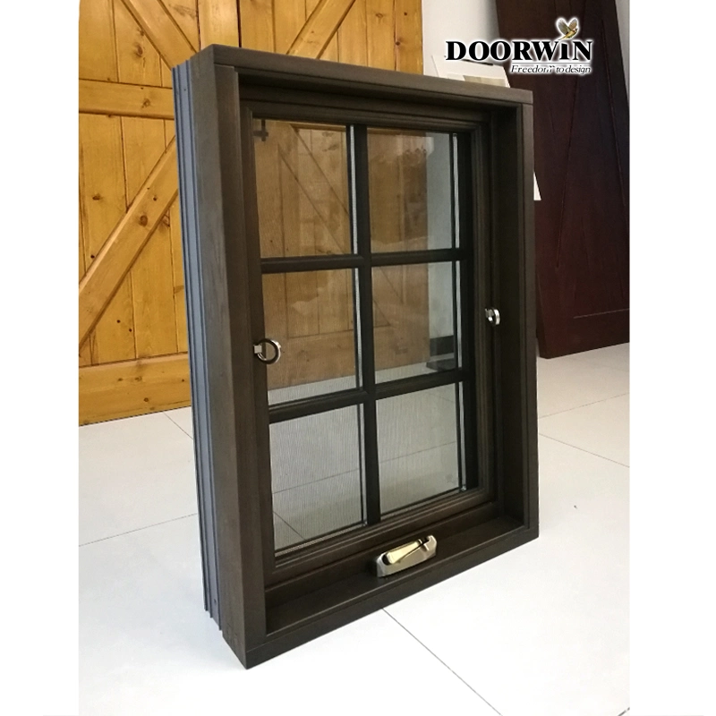 Hermosa madera aluminio doble acristalamiento de Casement de excelente calidad de la ventana de aluminio de madera maciza de empujar la manivela de Casement Windows