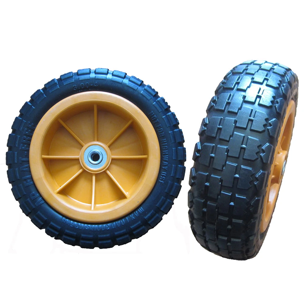 High Load Capacity Puncture Free Trolley Wheel 10 Inch Beautiful Plastic Spoke PU Foam Wheel