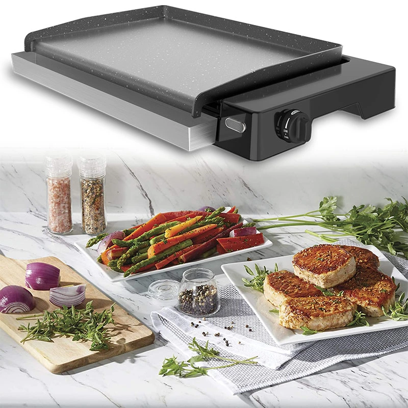 Griddle Electric Grill Table Grill Kitchen Appliances Portable Electric Flat Grill Top Barbecue Grill with Side Cooker