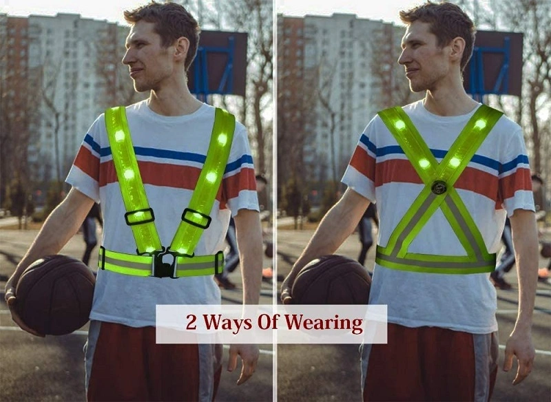 Custom Logo USB Rechargeable LED Reflective Vest Elastic Adjustable Running Traffic Sports Safety Vest with LED Flashing Light